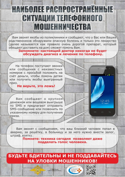ПАМЯТКА в целях предотвращения телефонного мошенничества.